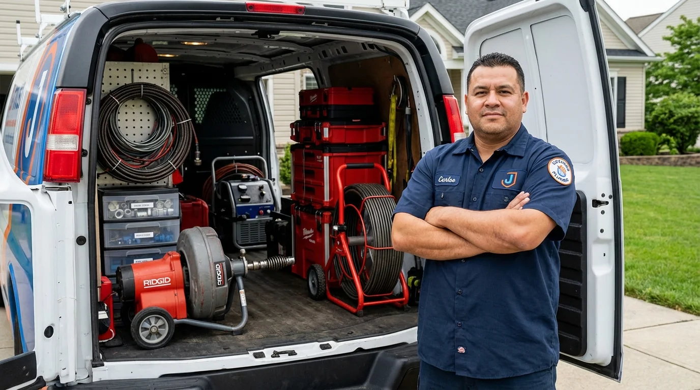 Professional drain cleaning equipment and Johns Plumbing LLC plumber in Dublin