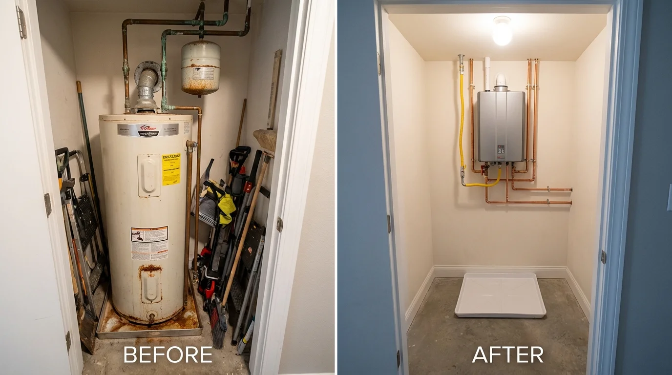 Tank water heater versus wall-mounted tankless unit comparison for Dublin, VA homeowners