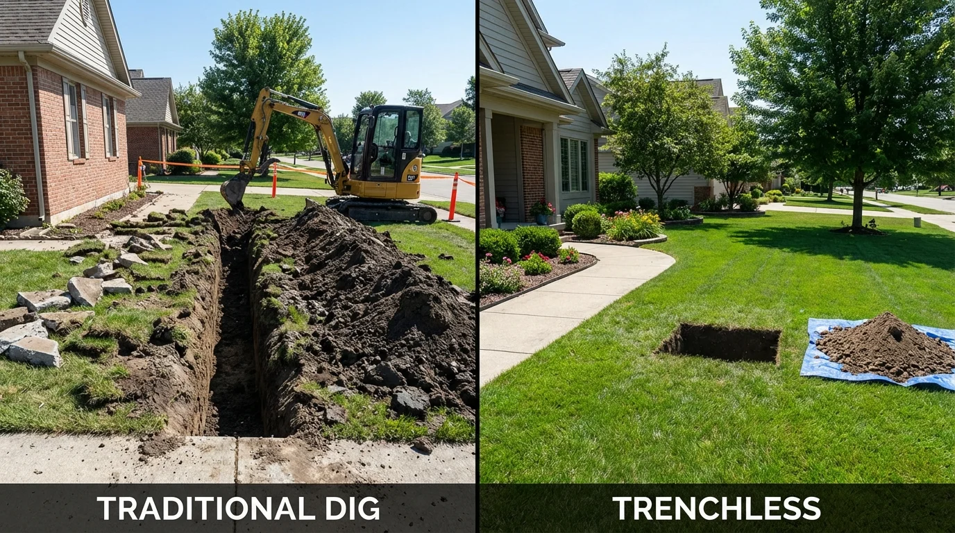 Trenchless sewer repair with minimal yard damage versus traditional excavation in Dublin, VA
